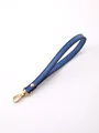 Blue faux leather wristlet strap with gold clasp for keys and bags - Dark Blue