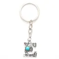 Silver alloy letter E keychain featuring a round turquoise stone and Western cowboy motifs - 20486