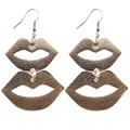 Double-layered lip-shaped earrings in brown lychee-patterned faux leather for women - Brown Litchi Grain Lips Style (16#)