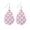 Boucles d'oreilles pendantes en similicuir rose pour la sensibilisation au cancer du sein - Boucles d'oreilles goutte d'eau / Ruban Rose sur Tout (10249)