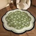 Vintage style green floral loop pile round rug with elegant black scalloped edges - Qinghua - Scalloped Shape
