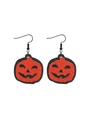 Halloween pumpkin wooden drop earrings featuring an orange jack-o-lantern face design - Jack-O-Lantern Face Style