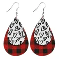 Double-layered waterdrop leather earrings with heart pattern and red buffalo plaid print - Red & Black Plaid Heart Teardrop Style (6#)