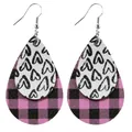 Double-layer teardrop leather earrings with black hearts and pink buffalo plaid design - Pink & Black Plaid Heart Teardrop Style (7#)