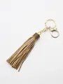 Brown leather tassel keychain with gold alloy lobster clasp and wax cord wrap detailing. - Golden Brown (21068)