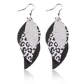 Trendy leopard print and silver glitter layered leaf PU leather drop earrings for women - Triple Layer S-Shaped Leaf Style (10009)
