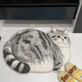 Close-up detail of a cute 3D cat-shaped plush floor mat with soft texture for home decor. - 40x60cm / Grey British Shorthair Style A