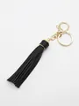 Elegant black leather tassel keychain with gold-tone lobster clasp for handbags and keys. - Black (21069)