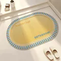 Oval yellow linen woven bathroom mat with blue striped border and non-slip bottom - 40x60cm / Yellow Blue-Oval