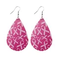 Boucles d'oreilles pendantes en similicuir rose avec ruban de sensibilisation au cancer - Boucles d'oreilles goutte d'eau / Ruban en Cuir Rose (10240)