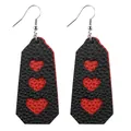 Valentine's Day double-layer lychee leather heart dangle earrings in black and red colors. - Black & Red Hollow Heart Style (10#)