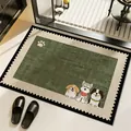 Cartoon retro non-slip absorbent diatom mud bathroom floor mat with cute dog illustrations - 40x60cm (Standard Style) / Dark Green Dog Style (Rectangular)