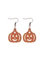 Stylish Halloween wooden jack-o'-lantern earrings with bronze hooks on a white background - Hollow Orange Pumpkin Style