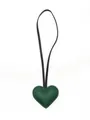 Detailed view of the dark green leather heart charm with matching black strap - Heart Charm / Dark Green