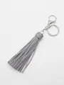 Grey leather tassel keychain with silver alloy lobster clasp and ring - Gray (21070)