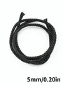Macro detail of 5mm black braided PU leather rope for crafts, phone lanyards and keychains - Twisted Braid Style (00108)