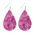 Boucles d'oreilles goutte en similicuir avec ruban rose pour le cancer du sein, rose - Boucles d'oreilles goutte d'eau / Imprimé Mots Inspirants (10242)