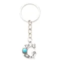 Western style antique silver alloy letter G keychain with turquoise stone and motifs - 20488
