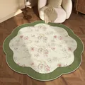 Vintage floral loop pile round rug with green scalloped border for living rooms - Pink Whisper - Heteromorphy