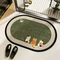 Tappeto da bagno ovale con gatti a fumetti, superficie antiscivolo in diatomite - Ellisse / 40*60cm (Tipo Regolare) / Motivo Gatto Verde Scuro