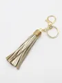 Elegant champagne gold leather tassel keychain accessory with alloy gold lobster clasp - Light Gold (21071)