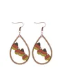 Festive teardrop shaped wooden earrings featuring a classic Halloween candy corn design - Candy Corn Drop Style