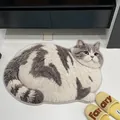 Realistic cat-shaped imitation cashmere plush rug for absorbent bathroom floor decor. - 40x60cm / Realistic Grey/White Cat Style B