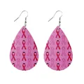 Boucles d'oreilles goutte en similicuir ruban rose sensibilisation cancer du sein - Boucles d'oreilles goutte d'eau / Ruban Rose Alterné (10244)