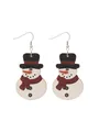 Festliche hölzerne Schneemann-Ohrringe mit rotem Schal und schwarzem Zylinderhut - Roter Schal Schwarzer Zylinder Schneemann (12223)