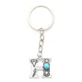 Western style silver alloy letter H keychain featuring blue turquoise bead accent - 20489