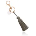 Elegante llavero de borla de cuero gris con cierre de langosta dorado para bolsos - Gris