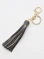 Gray leather tassel keychain with gold-toned lobster clasp for bags and accessories. - Gray (21072)
