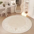 Elegant round cream area rug with floral border pattern for bedroom and living room - Diameter 50CM / Vintage Floral Border