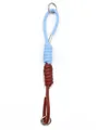 Stylish blue and brown braided PU leather wrist strap lanyard with silver metal rings - Blue and Brown Style (21555)