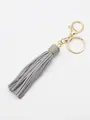 Grey leather tassel keychain accessory with gold-toned metal lobster clasp and ring - Gray (21073)