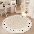 Minimalist round cream-colored rug with black square border for living room and bedroom - Diameter 50CM / Black Square Dots