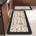 Anti-slip faux linen kitchen mat set with hand-drawn bakery pattern in a modern room - Bread Grid / 40x60cm