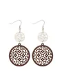 Bohemian style double-layer wooden cutout drop earrings with silver flower patterns - Double Layer Hollow Disk Style