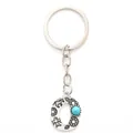 Engraved silver alloy letter O keychain with floral patterns and a round turquoise bead - 20493