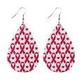 Boucles d'oreilles goutte en similicuir avec ruban rose et cœurs pour sensibilisation - Boucles d'oreilles goutte d'eau / Imprimé Ruban et Cœur (10237)