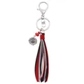 Retro sunflower keychain with tri-color velvet tassels and red beads charm for bag decor - Vintage Sunflower Tassel Style (20240) / Red Black Grey