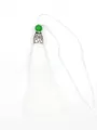 Detailed view of white polyester vertical tassel with green bead and silver crown cap - Green Bead & Alloy Cap Style / White