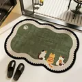 Tappetino da bagno verde con gatti cartone animato, antiscivolo e assorbente. - 40x60cm (Stile Standard) / Stile Gatto Verde Scuro (Forma a Onda)