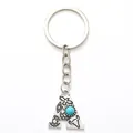 Antique silver letter A keychain with turquoise stone and floral engravings - 20483