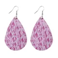 Boucles d'oreilles goutte en similicuir avec motif ruban rose pour sensibilisation au cancer - Boucles d'oreilles goutte d'eau / Ruban Rose Foncé (10239)