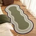 Elegant French vintage wavy runner rug with floral border in olive green for bedroom - 40*80cm / Vine Green-Wavy