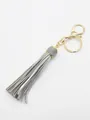 Elegant grey leather tassel keychain with golden alloy ring and lobster clasp charm - Gray (21075)