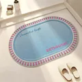 Blue oval linen woven bathroom mat with absorbent non-slip texture - 40x60cm / Blue Pink-Oval