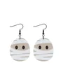 Halloween wooden mummy dangle earrings with bandage pattern and black hooks. - Bandage Mummy Style