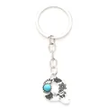 Silver alloy keychain featuring letter Q pendant with floral patterns and blue stone - 20495